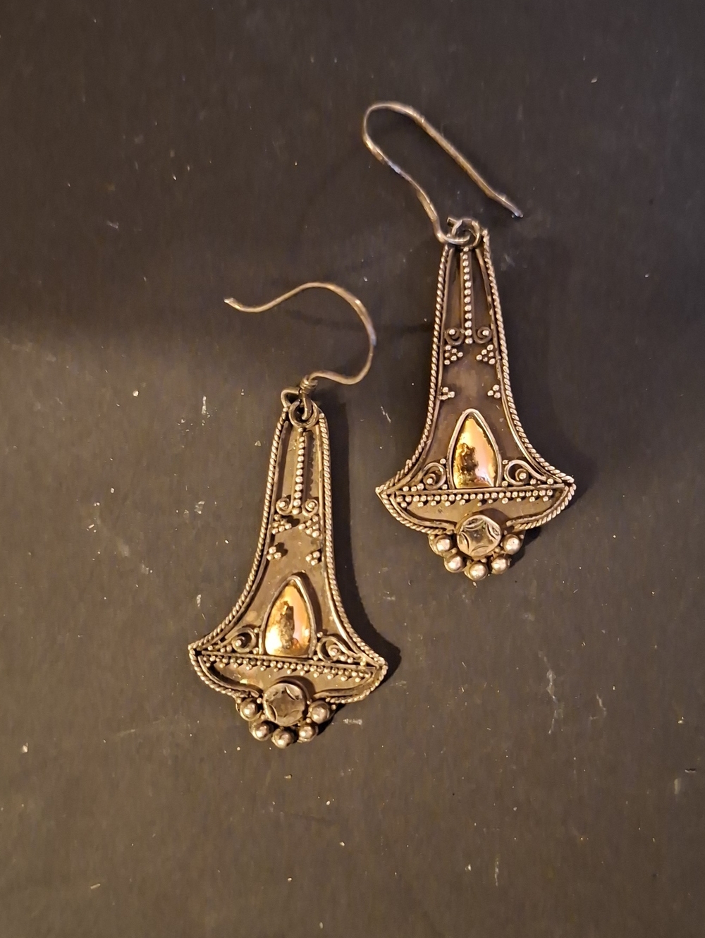 Vintage Sterling Silver Gold Hand Made Earrings